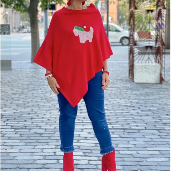 NEW Top It Off Christmas Puppy Poncho Bright Red - Ideal for the Holidays! - Picture 3 of 4